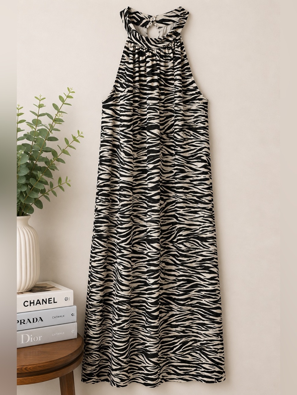 Boston Proper Zebra Print 100% Silk Halter Dress Size‎ 12